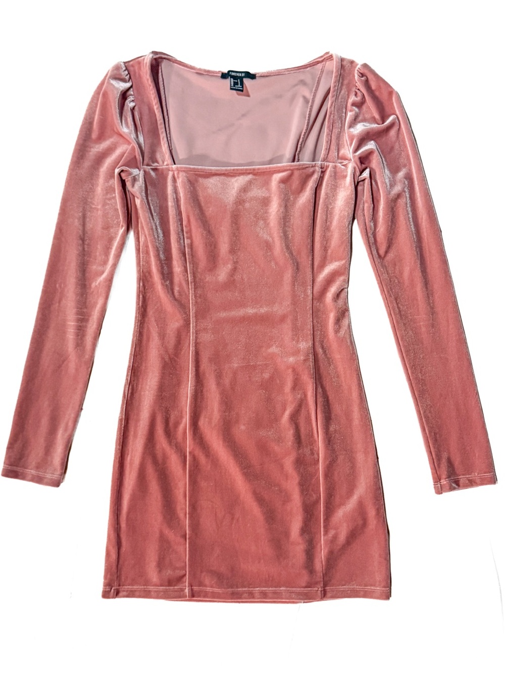 Forever 21 Pink Velvet Square Neck Long Sleeve Mini Dress Small S Coquette EUC
